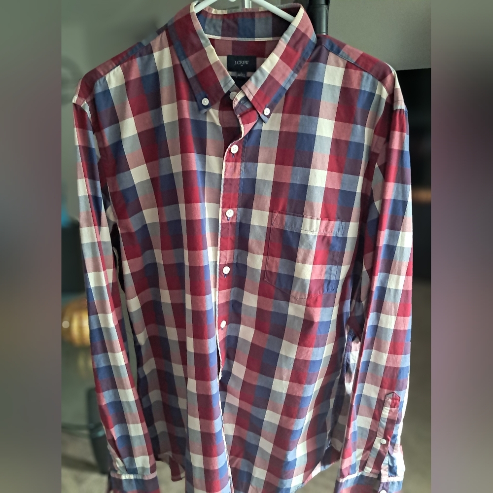 J. Crew Men's Checkered Red and Blue Shirt